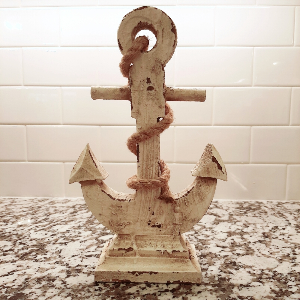 Distressed Cream White Anchor Table Decor